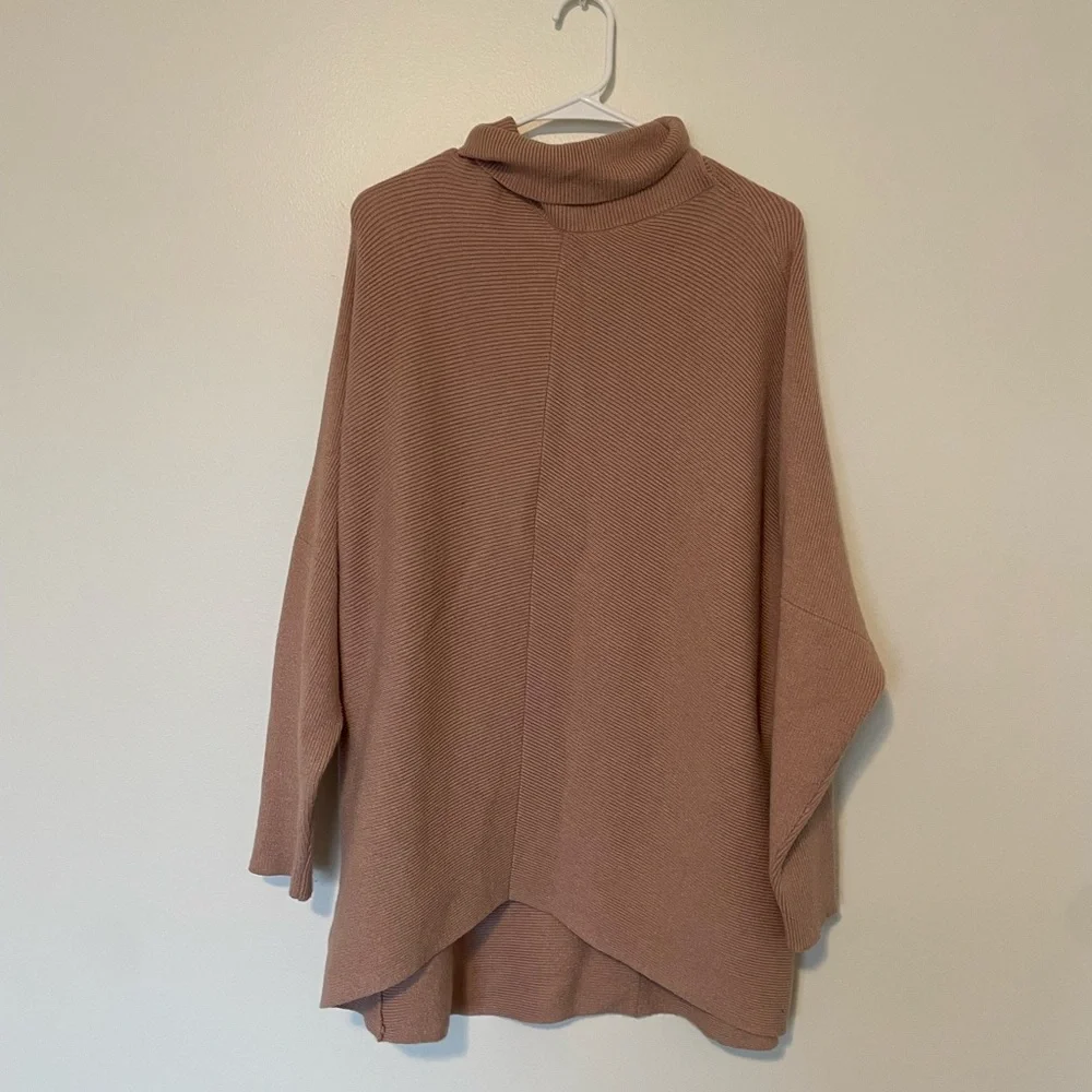 Tan Ribbed Oversized Turtleneck - Picture 4 of 5